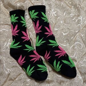 Black Green & Pink HUF Plantlife Socks